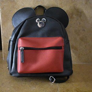 FAUX LEATHER BAG DISNEY MICKEY MOUSE DISNEY BACKPACK RED & BLACK WITH EARS NEW
